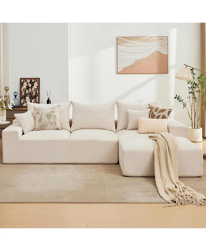 gaomon 110-Inch Cloud Sectional Couch with Throw Pillows- Large L-Shaped Corduroy Sofa- Right Chaise