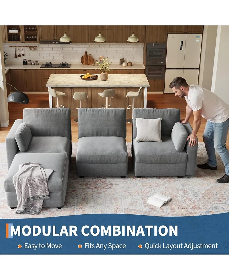gaomon Modular Sectional Sofa- -Seater L-Shaped Couch with Movable Ottoman- Convertible Chenille Sofa