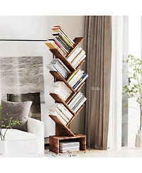 gaomon 8-Tier Wooden Tree Bookshelf, Tall Freestanding Storage Organizer for Kids and Adults
