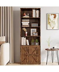 gaomon 71.4" Tall Farmhouse 6-Tier Bookcase with Barn Doors and Storage Cabinet