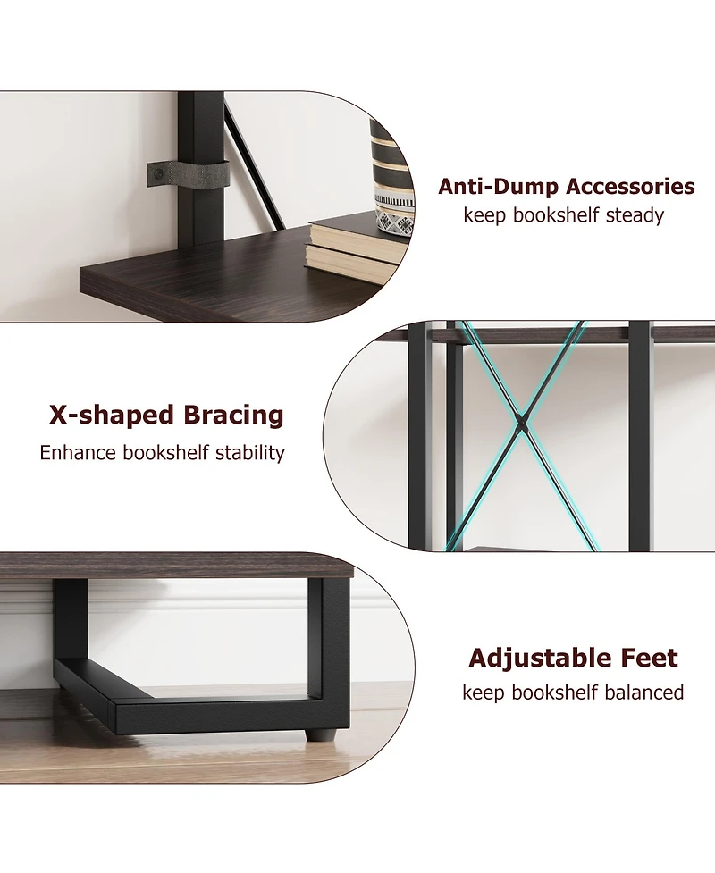 gaomon Modern 3-Tier Industrial Bookcase with 2 Storage Drawers, Wood and Metal Standing Shelf