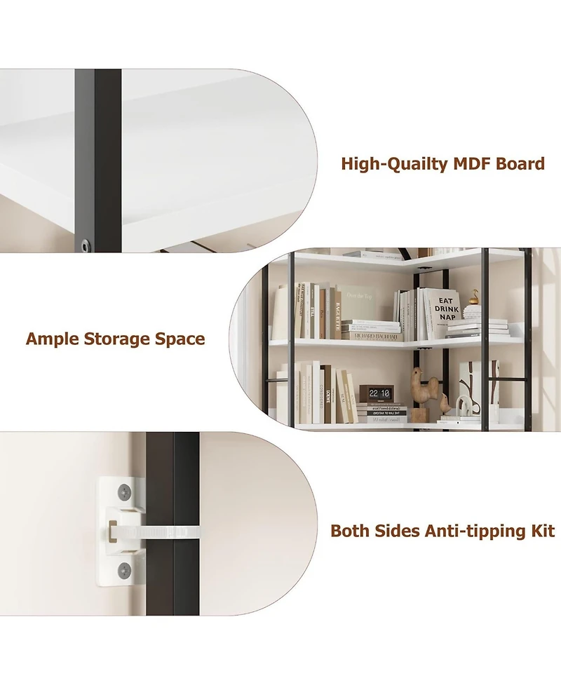 gaomon 68.5" Industrial L-Shaped Corner Bookshelf, 5-Tier Arched Metal Frame Corner Bookcase