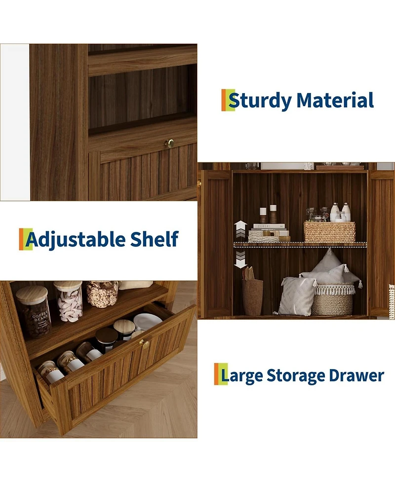 gaomon 71" Tall Arched Pantry Cabinet, 6-Tier Freestanding Bookshelf with Drawer and Anti-Tip