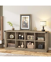 gaomon 8-Cube Rustic Farmhouse Horizontal Wooden Bookshelf, 2-Tier Long Freestanding Organizer