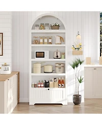 gaomon 71" Tall Arched Pantry Cabinet, 6-Tier Freestanding Bookshelf with Drawer and Anti-Tip