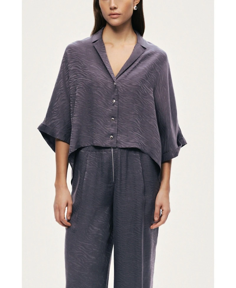 Nocturne Women's Relaxed Short-Sleeve Textured Shirt