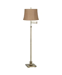 360 Lighting Swing Arm Floor Lamp Adjustable Height 70" Tall Antique Brass Burlap Fabric Drum Shade for Living Room Reading Bedroom