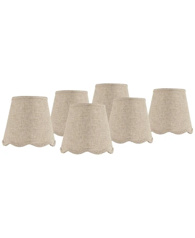 Springcrest 4" Top x 6" Bottom x 5 1/2" High x 5 1/2" Slant Lamp Shade Replacement Set of 6 Fawn Scalloped Clip On Candelabra