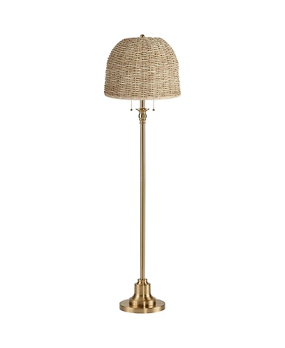 360 Lighting Dyna 58"H Antique Brass and Woven Rattan Shade 2-Light Floor Lamp