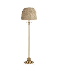 360 Lighting Dyna 58"H Antique Brass and Woven Rattan Shade 2-Light Floor Lamp