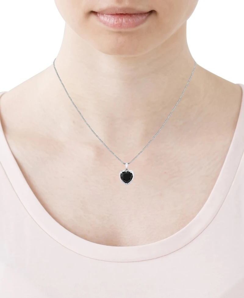 Macy's Onyx (2-3/4 ct. t.w.) and Diamond Accent Heart Pendant Necklace in Sterling Silver