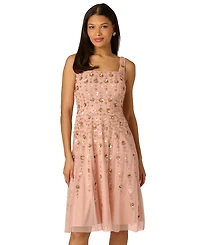 Adrianna Papell Women's Square Neck Mesh Midi Dress