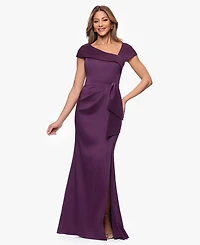 Xscape Petite Short-Sleeve Asymmetrical neck Gown
