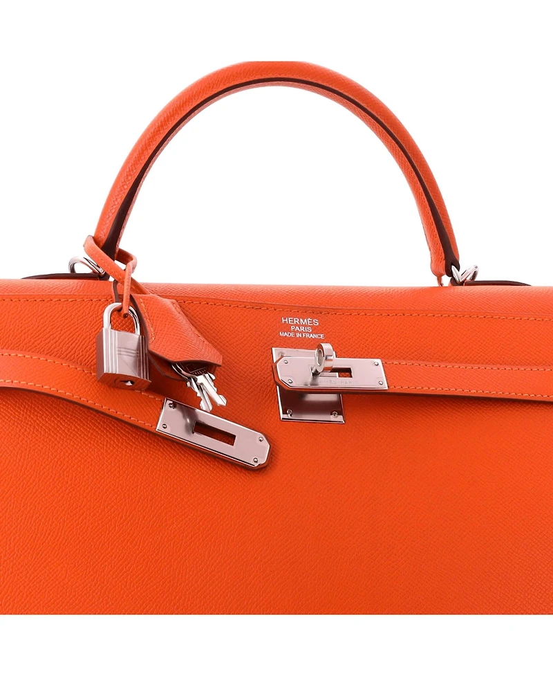 Pre-Owned HERMES Kelly 35 Handbag Orange Epsom with Palladium Hardware