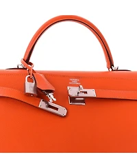 Pre-Owned HERMES Kelly 35 Handbag Orange Epsom with Palladium Hardware