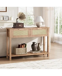 gaomon 2Pcs Entryway Table with Drawers, Rattan Console Table with Storage, Boho Sofa Table for Living Room, 2 Tier Hallway Table Home