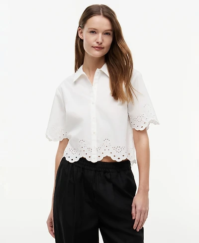 Tommy Hilfiger Women's Broderie Short-Sleeve Cotton Shirt