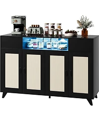 gaomon Power Outlet and Led Lights - 4 Door Accent Storage Cabinet, 2 Drawers Console Table with Adjustable Shelves