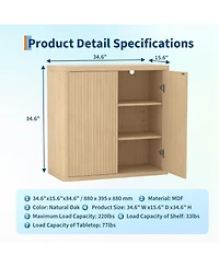 gaomon Sideboard, 35 Inch Fluted Wood Coffee Bar Organizer, Modern Pop Up Buffet Table with Storage, Natural Entryway Credenza Furniture