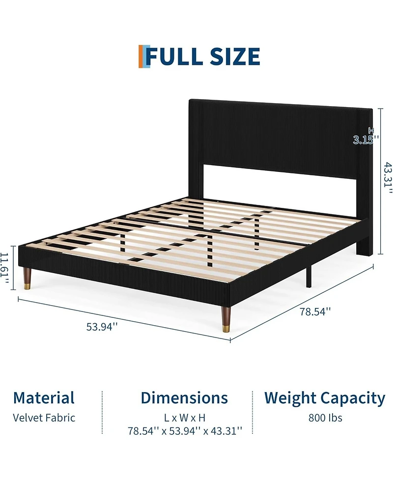 gaomon Upholstered Bed Frame with Headboard, Corduroy Platform with Wood Slats