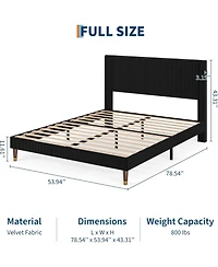 gaomon Upholstered Bed Frame with Headboard, Corduroy Platform with Wood Slats