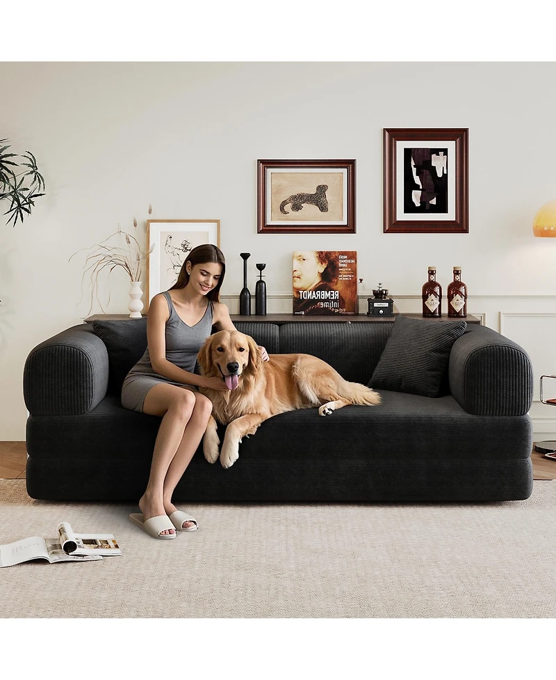 Rainsken Convertible Sleeper Sofa Bed, 78.8" Corduroy 2 Seater Loveseat, Boneless Modular Sectional Sofa with Pillow Back Support for Living Room