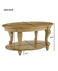Rainsken 42" Oval Coffee Table, 2-Tier Solid Wood Center Table with Open Storage Shelf for Living Room, Small Space