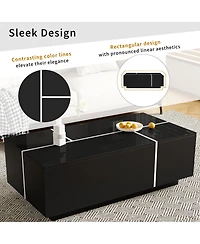Rainsken Extendable Coffee Table - High-Gloss Finish, 2 Hidden Storage Space and 2 Drawers, Multi-Functional Center Table for Living Room