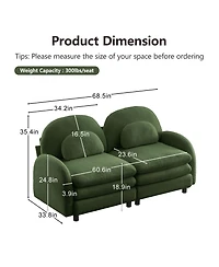 Rainsken Modern Modular 2-Seater Teddy Sofa, Curved Back and Armrest Design with Matching Curved Lumbar Pillows for Home Living Space
