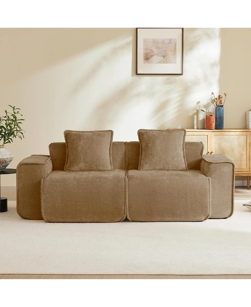 Rainsken Velvet Loveseat Sofa, Comfy Deep Seat Boneless Couch with French Edge Piping, High-Resilience Foam and 2- Pillows for Living Room