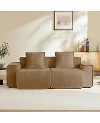 Rainsken Velvet Loveseat Sofa, Comfy Deep Seat Boneless Couch with French Edge Piping, High-Resilience Foam and 2- Pillows for Living Room