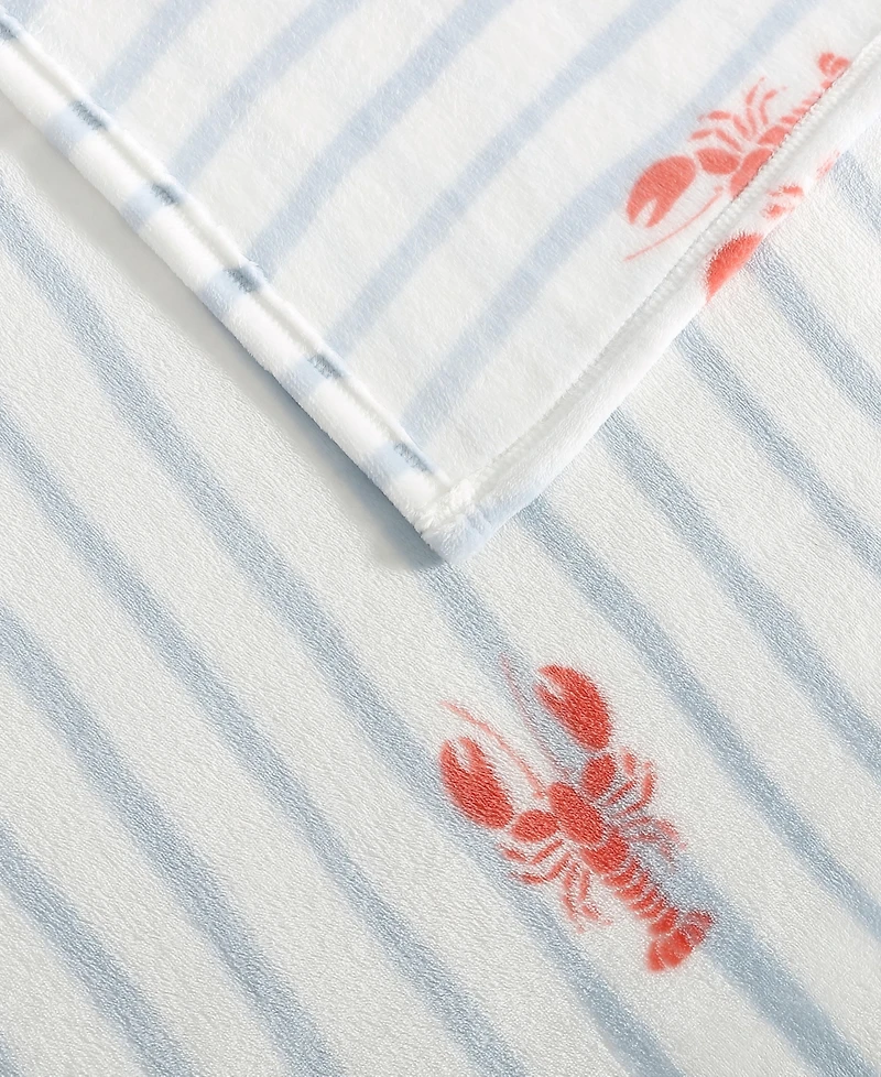 Nautica Lobster Watercolor Stripes Plush Blanket