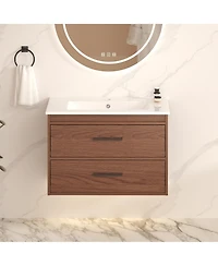 Busdays 30 Inch Reddish Wall Mounted Bathroom Vanity with Soft Close 2 Drawers