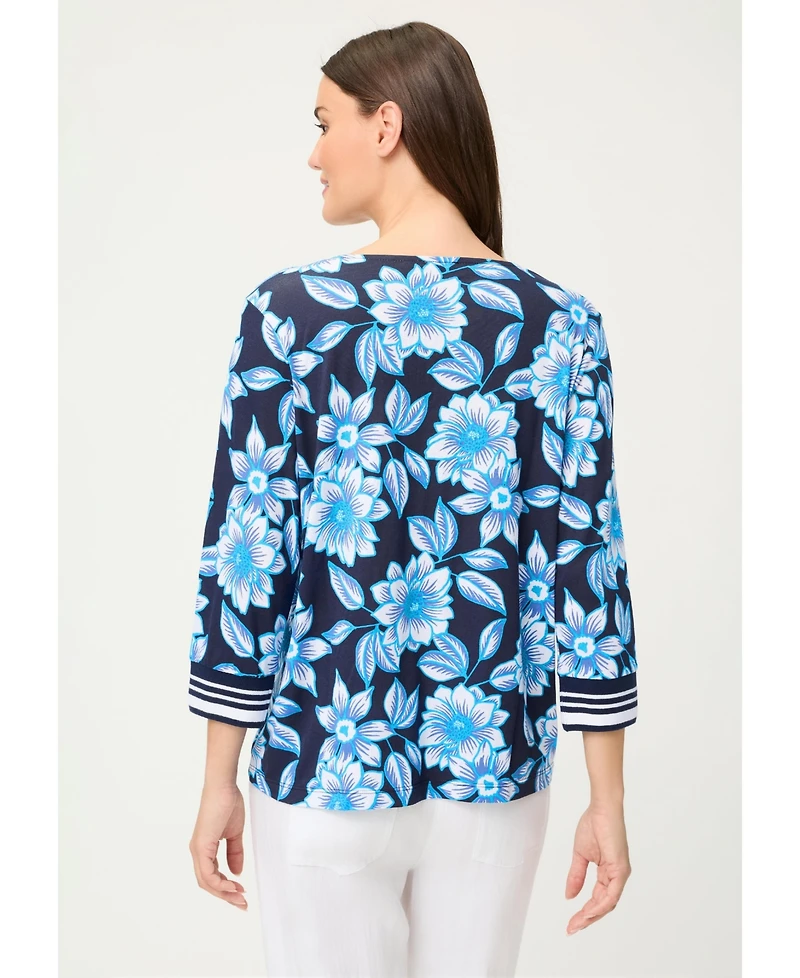 Olsen Women's Split Neck Floral T-Shirt