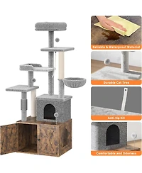 gaomon Cat Tree with Litter Box Enclosure, 2-in-1 Modern Cat Tower with Scratching Posts, Multiple Platform and Large Condo