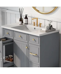 Sillysis 36-Inch Resin Bathroom Sink Vanity Top, Basin with 3 Faucet Holes, Scratch and Stain Resistant for Modern Bath.