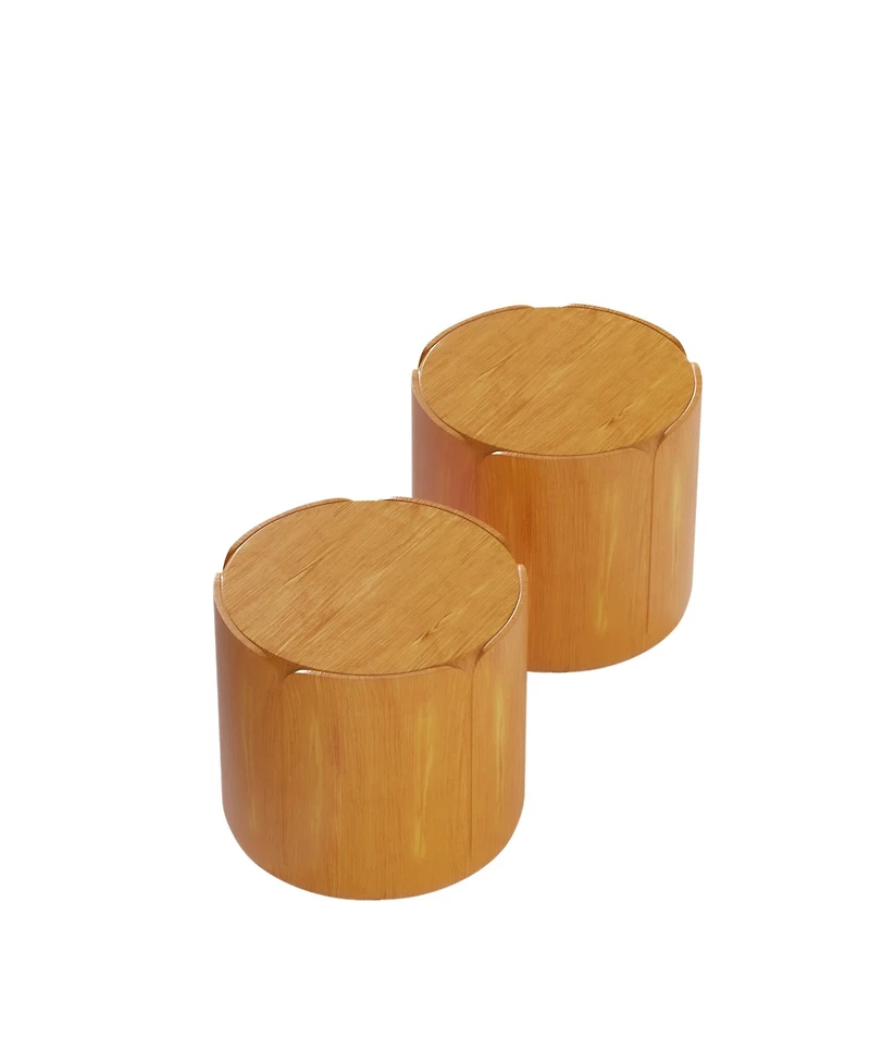 Clihome Round Outdoor Indoor Side Table Set, Modern Wood Grain Patio Garden Stool