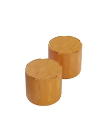Clihome Round Outdoor Indoor Side Table Set, Modern Wood Grain Patio Garden Stool