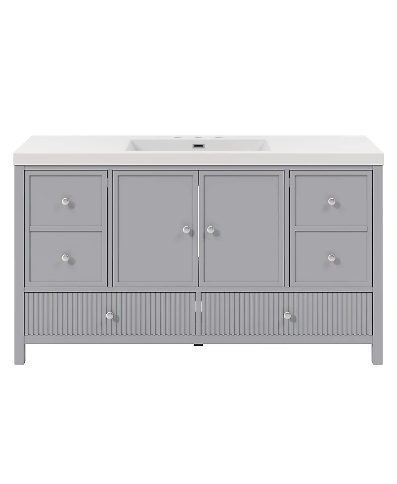 Sillysis 60 Inch Modern Bathroom Vanity with Countertop, Soft Close Drawers and Ample Storage, Freestanding Cabinet for Large Bathrooms
