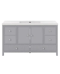 Sillysis 60 Inch Modern Bathroom Vanity with Countertop, Soft Close Drawers and Ample Storage, Freestanding Cabinet for Large Bathrooms