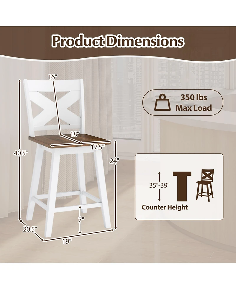 Gymax 24'' Swivel Barstools Set of 4 w/Backrest Large Seat Footrest for Kitchen Island