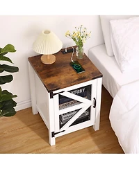 gaomon 18" 2-Drawer Farmhouse Nightstand with Charging Station
