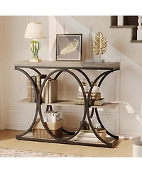 gaomon 39" Industrial 3-Tier Sofa Console Table with Oval-Shaped Metal Frame and Adjustable Feet