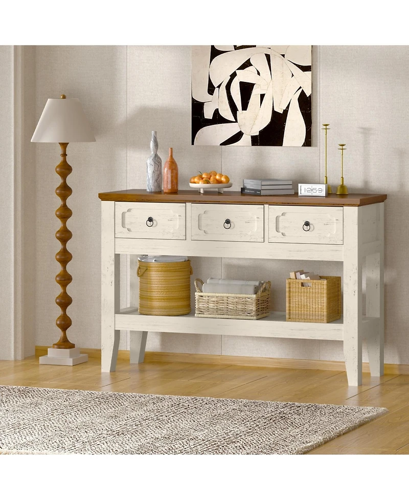 gaomon 47" Farmhouse Narrow Rustic Console Table with 3 Drawers and Large Storage Shelf, for Entryway