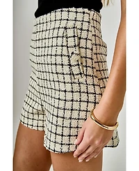 endless rose Women's Boucle Tweed Check Shorts