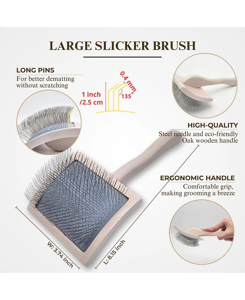 Aronkl Premium Dog Slicker Brush Comb Kit for Dense Long Curly Coats Doodles Poodles Goldendoodles Labradoodles