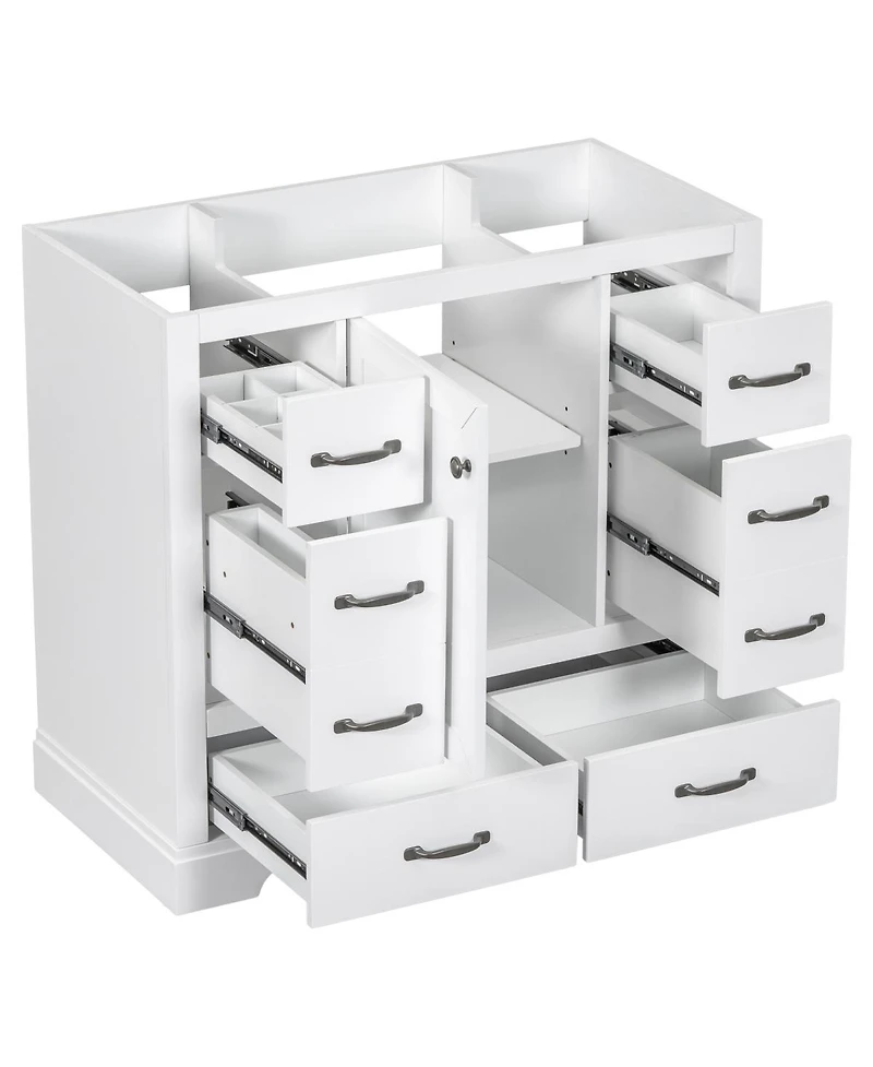 Sillysis 36 Inch Modern Bathroom Vanity Base without Sink, Solid Wood and Mdf Cabinet, 6 Drawers Adjustable Shelf, Freestanding Storage.