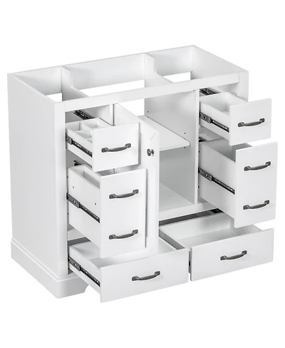 Sillysis 36 Inch Modern Bathroom Vanity Base without Sink, Solid Wood and Mdf Cabinet, 6 Drawers Adjustable Shelf, Freestanding Storage.