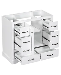 Sillysis 36 Inch Modern Bathroom Vanity Base without Sink, Solid Wood and Mdf Cabinet, 6 Drawers Adjustable Shelf, Freestanding Storage.