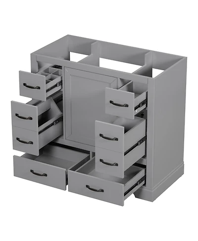 Sillysis 36 Inch Modern Bathroom Vanity Base without Sink, Solid Wood and Mdf Cabinet, 6 Drawers Adjustable Shelf, Freestanding Storage.